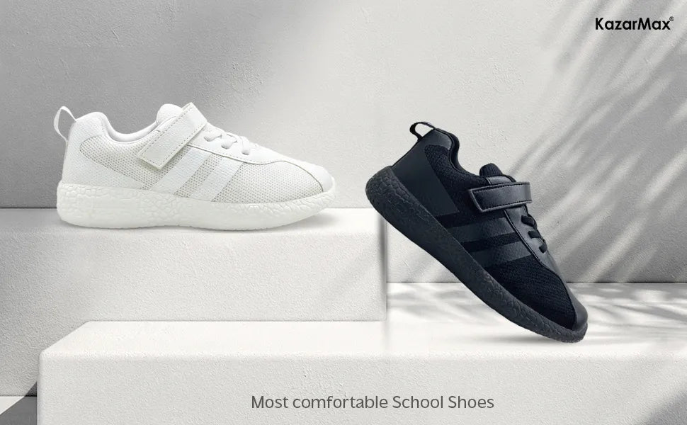 Skudo Kids White Faux Laces School Shoes