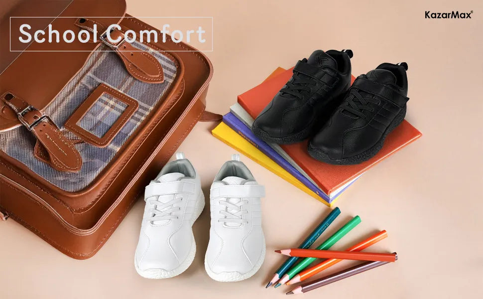 Skudo Kids White Leather School Shoes