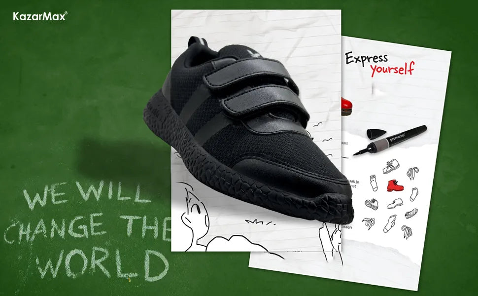 Skudo Kids Black Dual Strap School Shoes