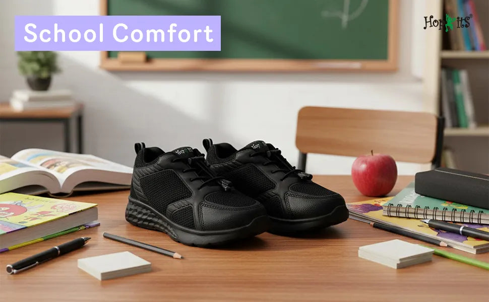 Skudo Kids Black School Shoes
