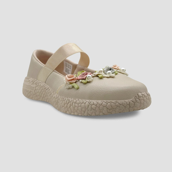 Trotter Girls Beige Floral Ballerinas alternate