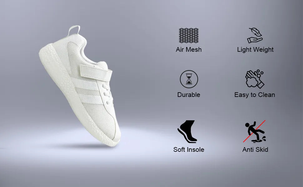 Skudo Kids White Faux Laces School Shoes