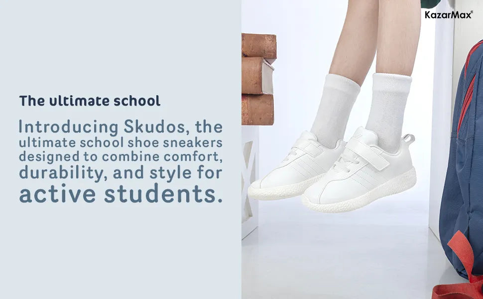 Skudo Kids White Leather School Shoes