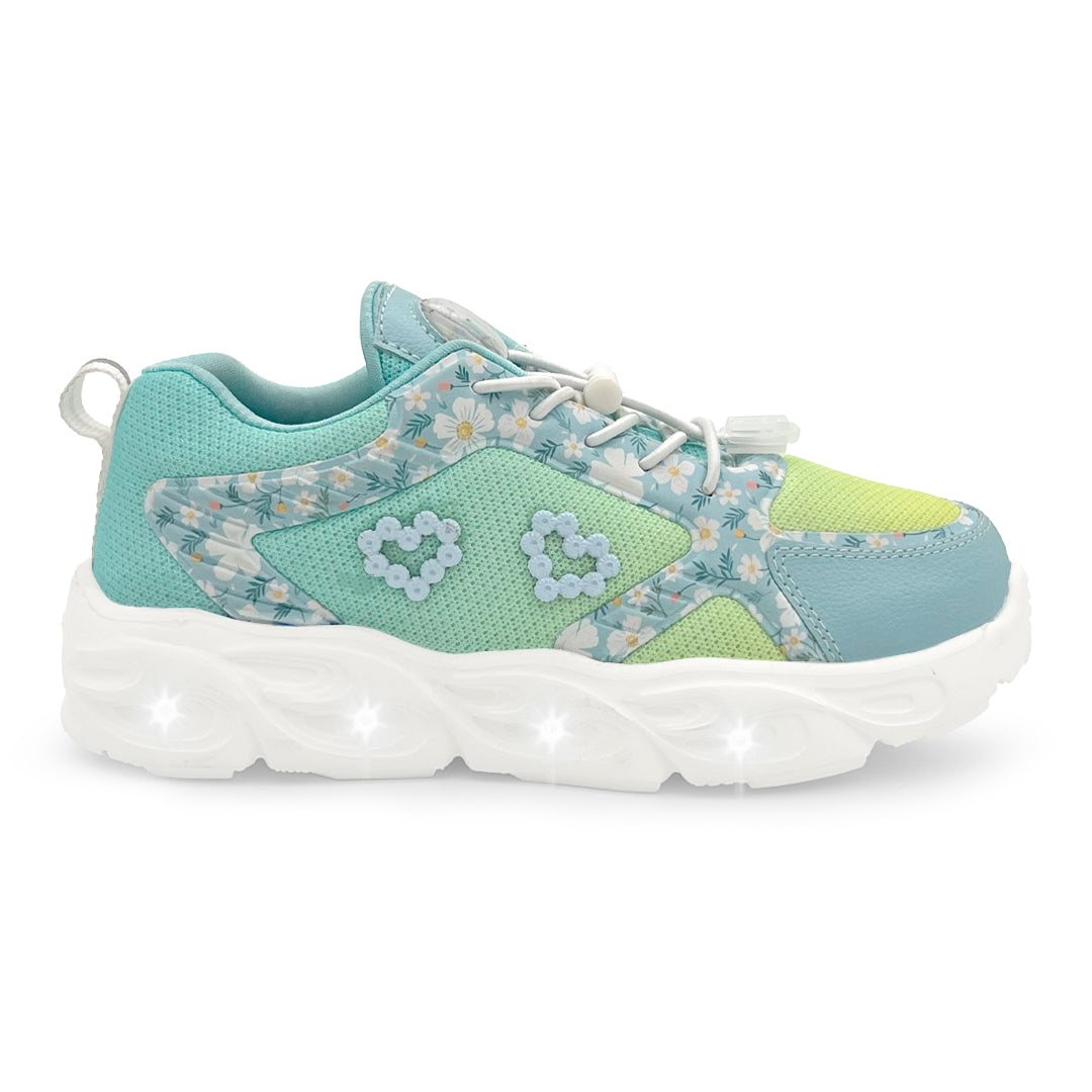 GlowGetters-Kids Girls Lemon Turq Floral Print Sneakers - Hopits