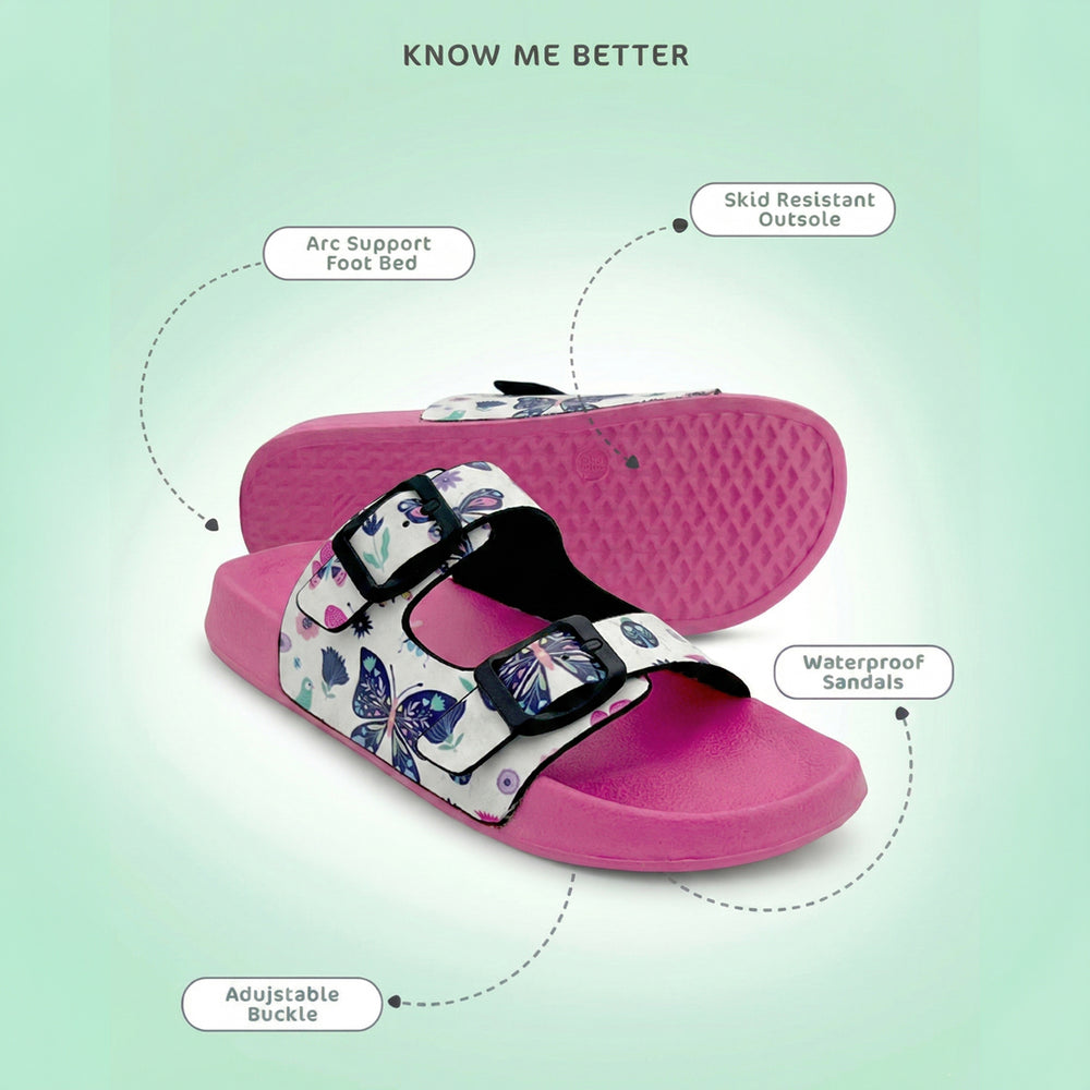 Splash-Steps White & Pink Butterflies Printed Waterproof Sandal - Hopits