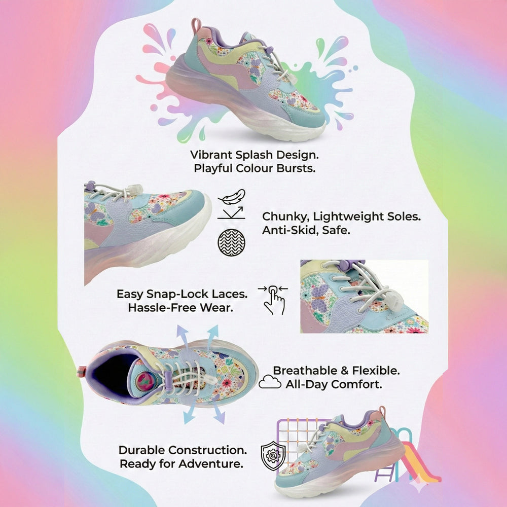 Splash Kicks Floral Mauve Sneakers With Snap-Lock - Hopits
