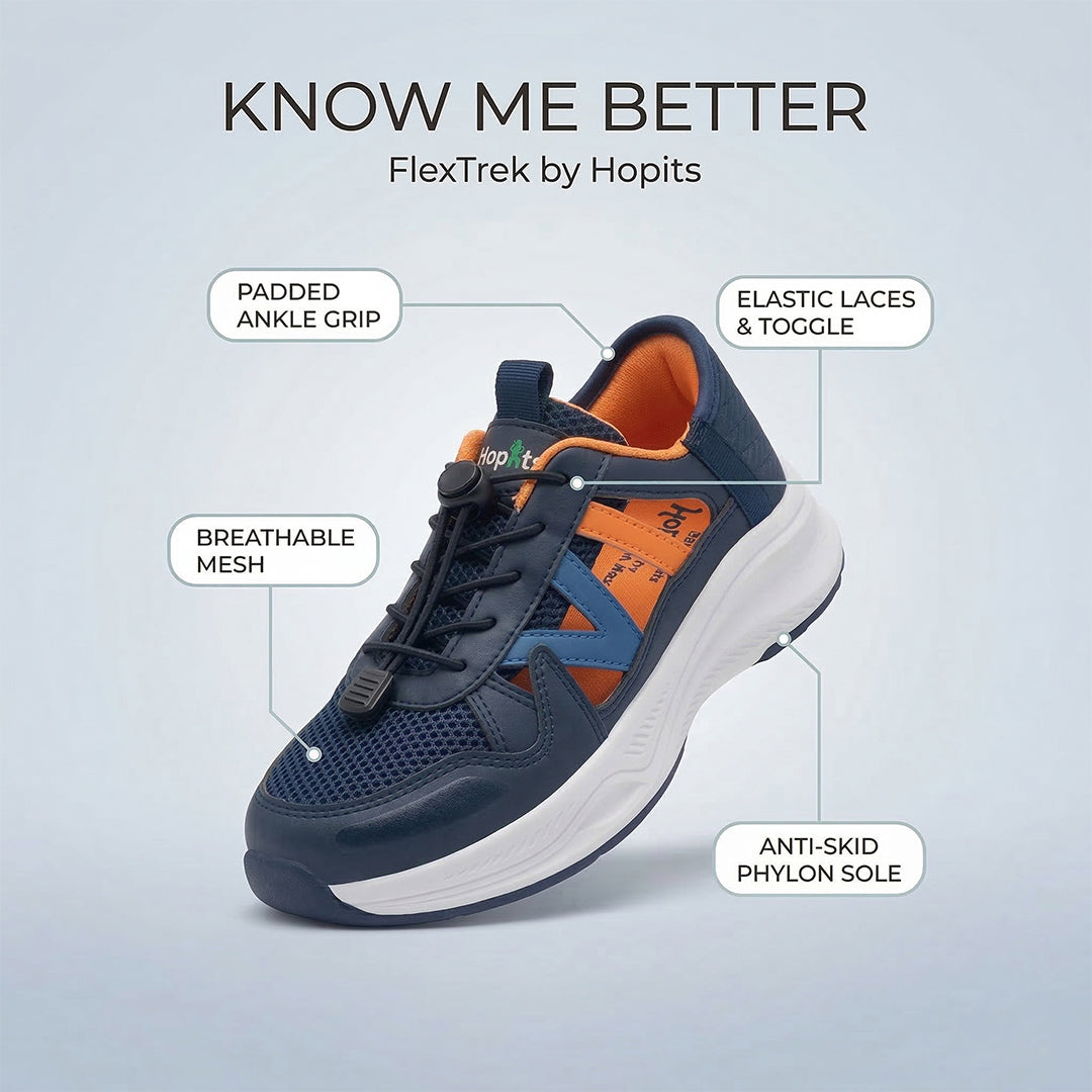 FlexTrek Toggle Clasp Closure Sneaker Shoes-Navy - Hopits