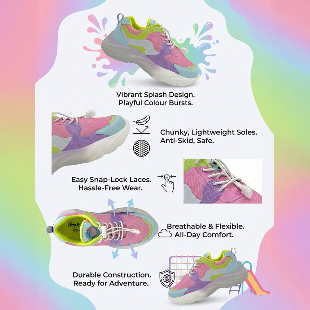Splash Kicks Pink Neon Green Sneakers With Snap-Lock - Hopits