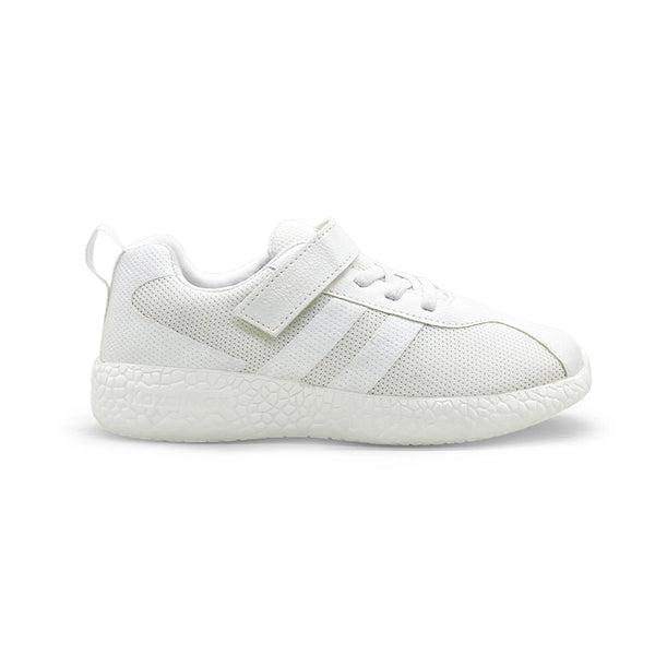 Skudo - Faux Laces White School Shoes