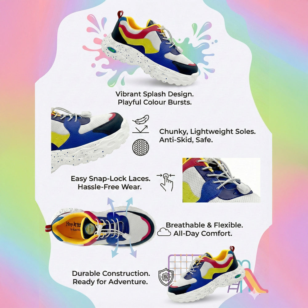 Splash Kicks White Yellow Red Sneakers With Snap-Lock - Hopits