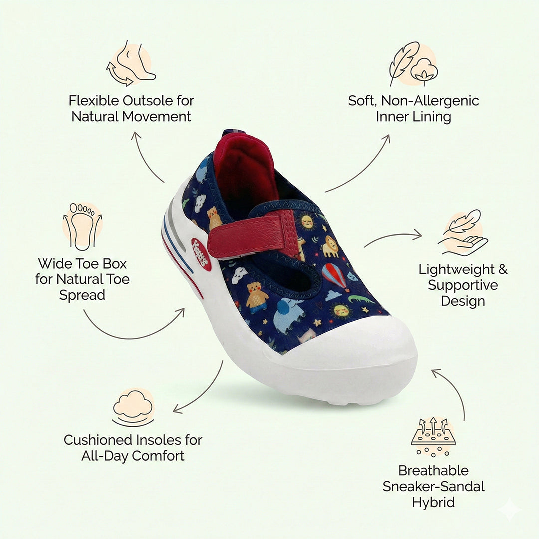 EasyFlex Tots Navy Blue with Jungle Safari Print - Hopits