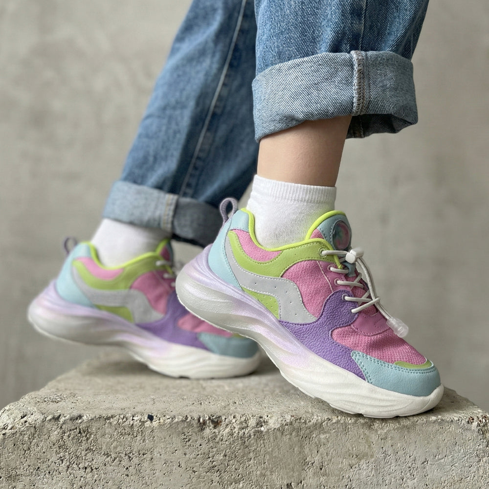 Splash Kicks Pink Neon Green Sneakers With Snap-Lock - Hopits