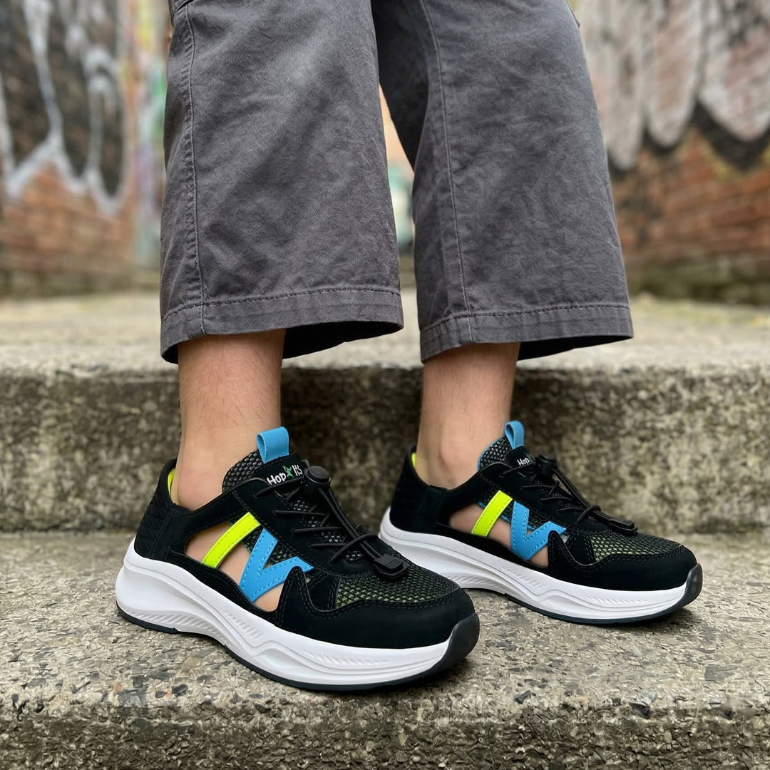 FlexTrek Toggle Clasp Closure Sneaker Shoes-Black - Hopits