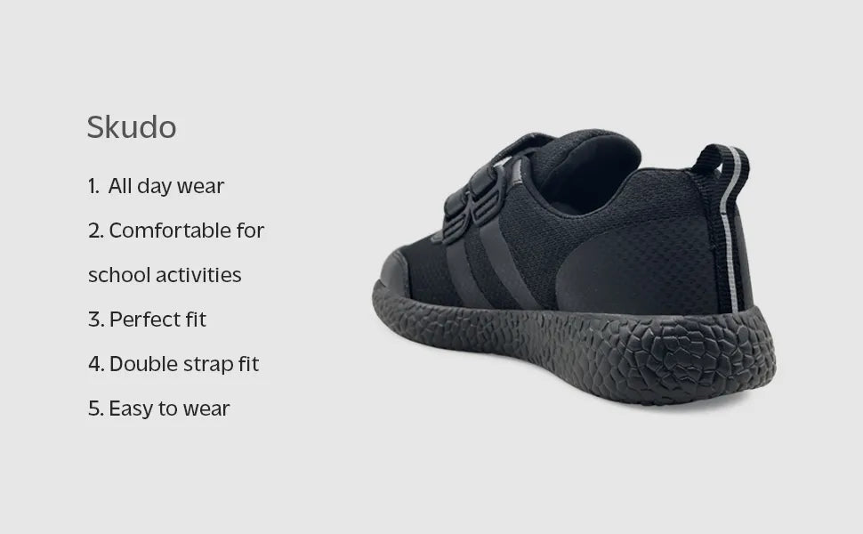 Skudo Kids Black Dual Strap School Shoes