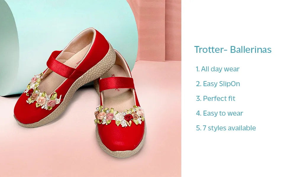 Trotter Girls Beige Floral Ballerinas