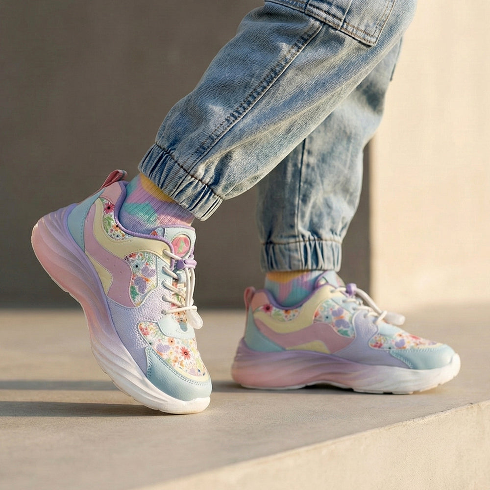Splash Kicks Floral Mauve Sneakers With Snap-Lock - Hopits