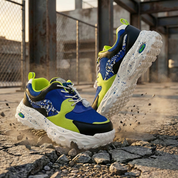 Splash Kicks Royal Blue Neon Green Sneakers With Snap-Lock