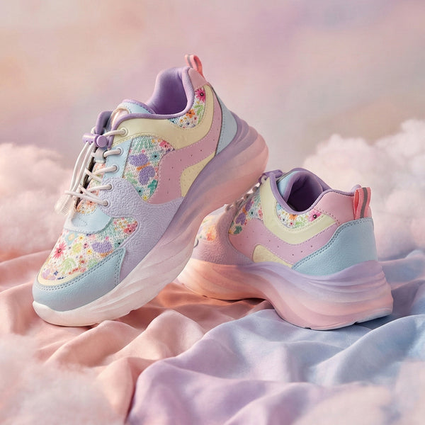 Splash Kicks Floral Mauve Sneakers With Snap-Lock