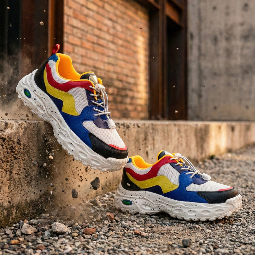 Splash Kicks Boys White Yellow Red Snap-Lock Sneakers