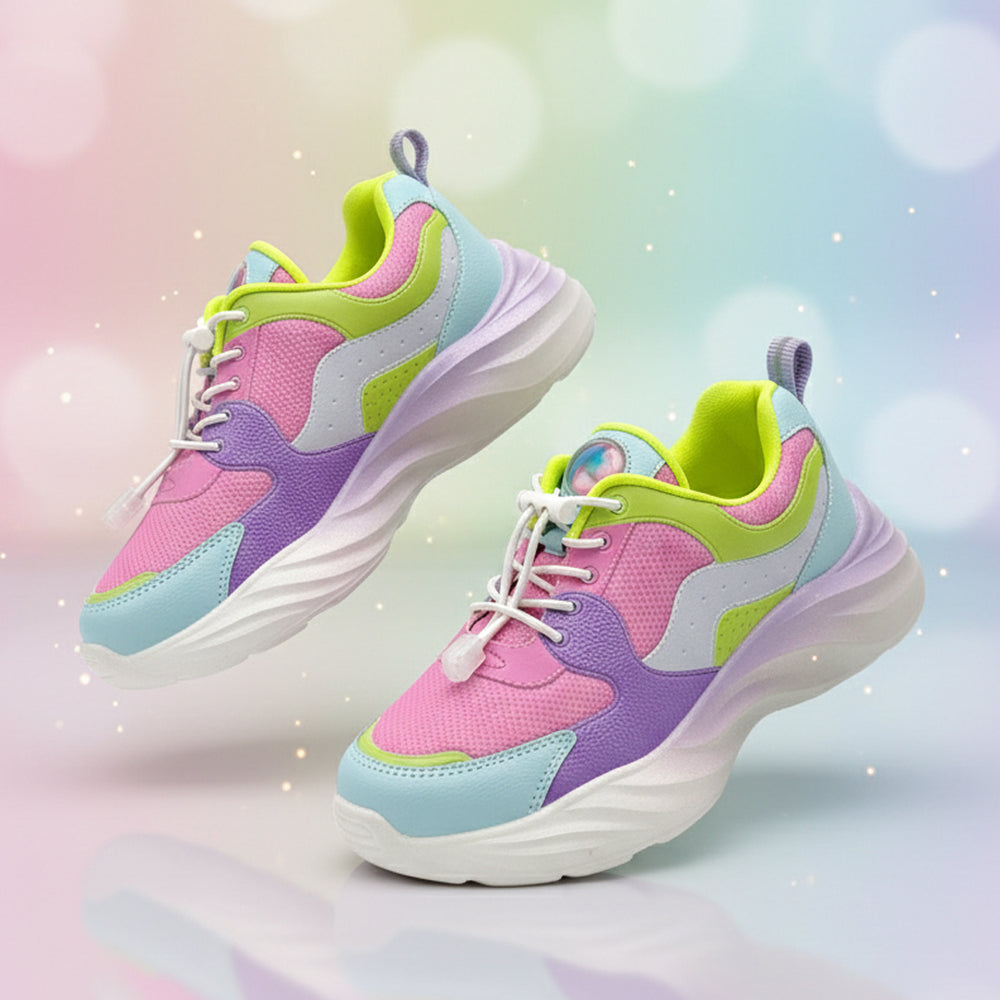 Splash Kicks Girls Pink & Neon Green Snap-Lock Sneakers