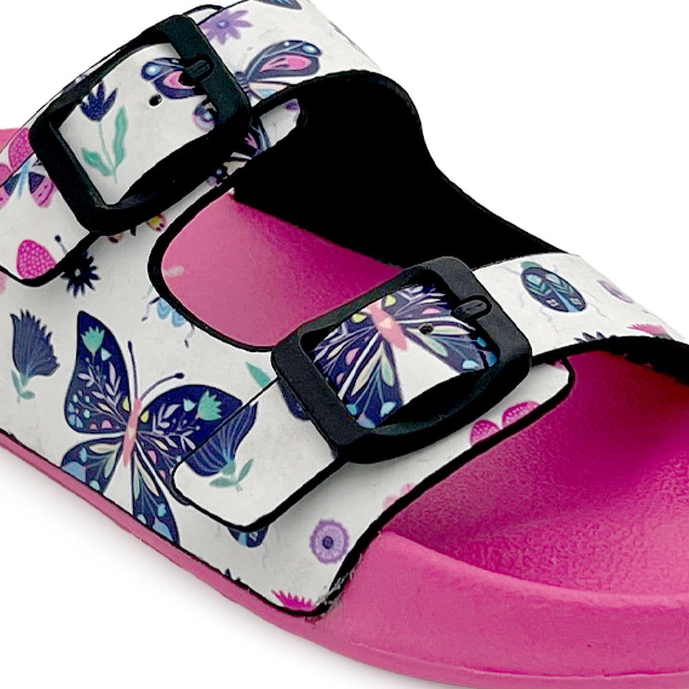 Splash-Steps White & Pink Butterflies Printed Waterproof Sandal - Hopits
