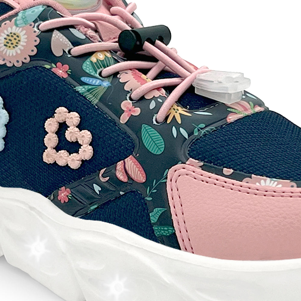 GlowGetters-Girls Navy Floral Print Sneakers - Hopits