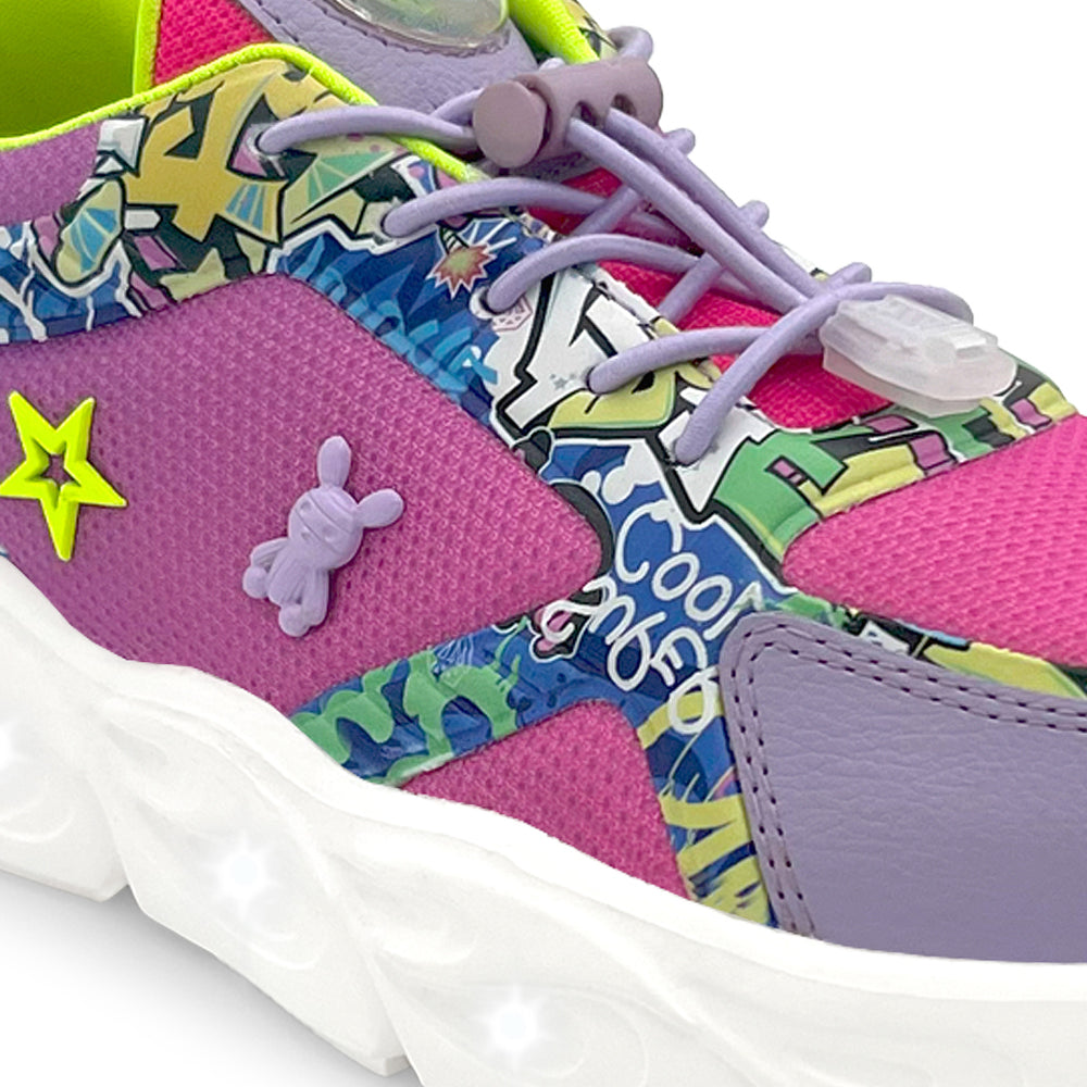 GlowGetters-Kids Girls Pink Purple Grafitti Print Sneakers - Hopits