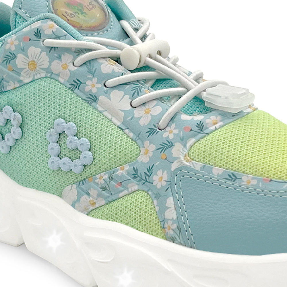 GlowGetters-Kids Girls Lemon Turq Floral Print Sneakers - Hopits
