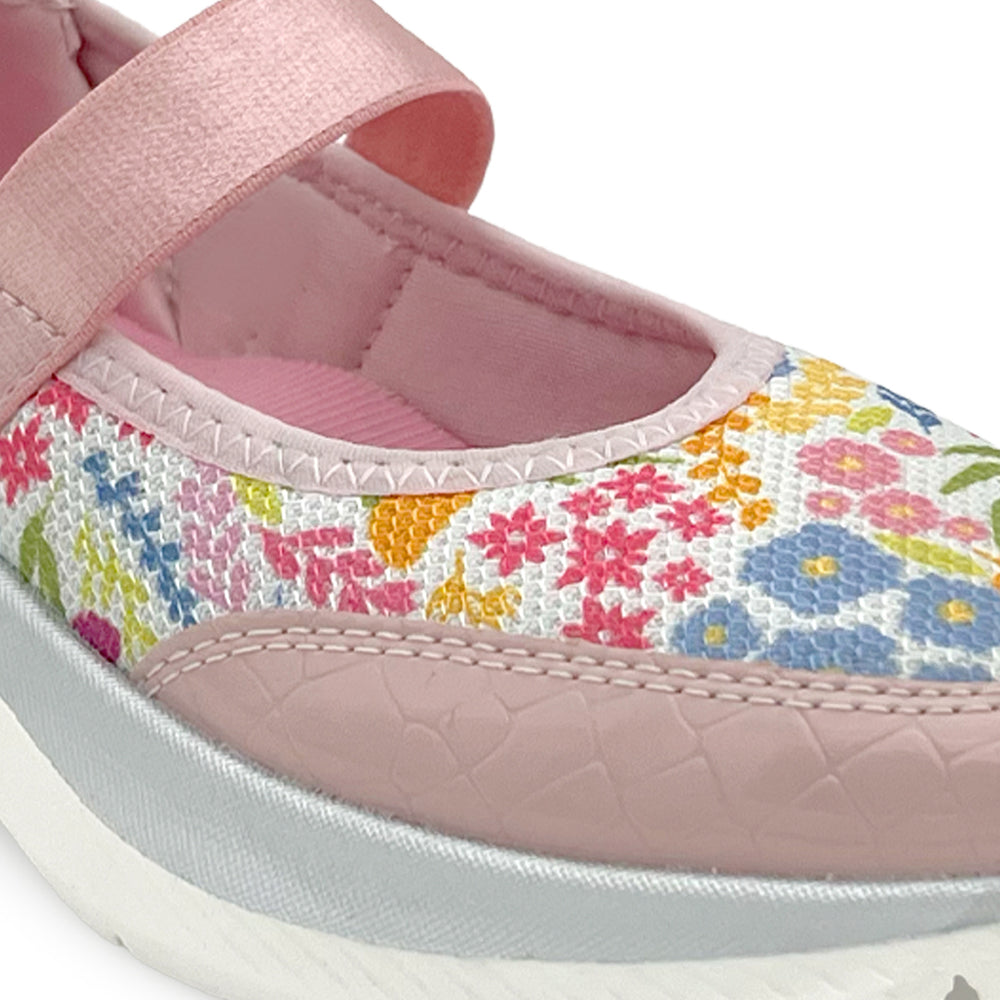 Mary Jane Ballerina Peach Floral Sporty  Girls