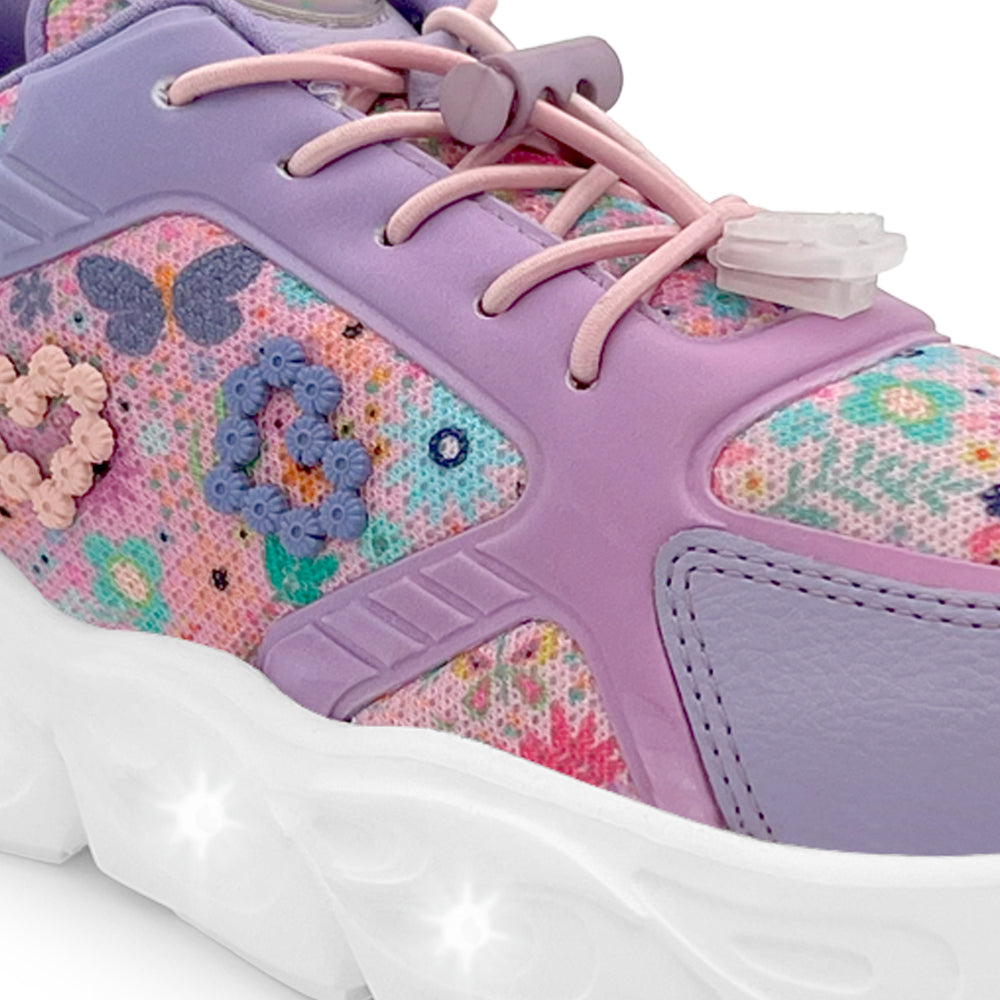GlowGetters-Girls Lavender Floral Print Sneakers - Hopits