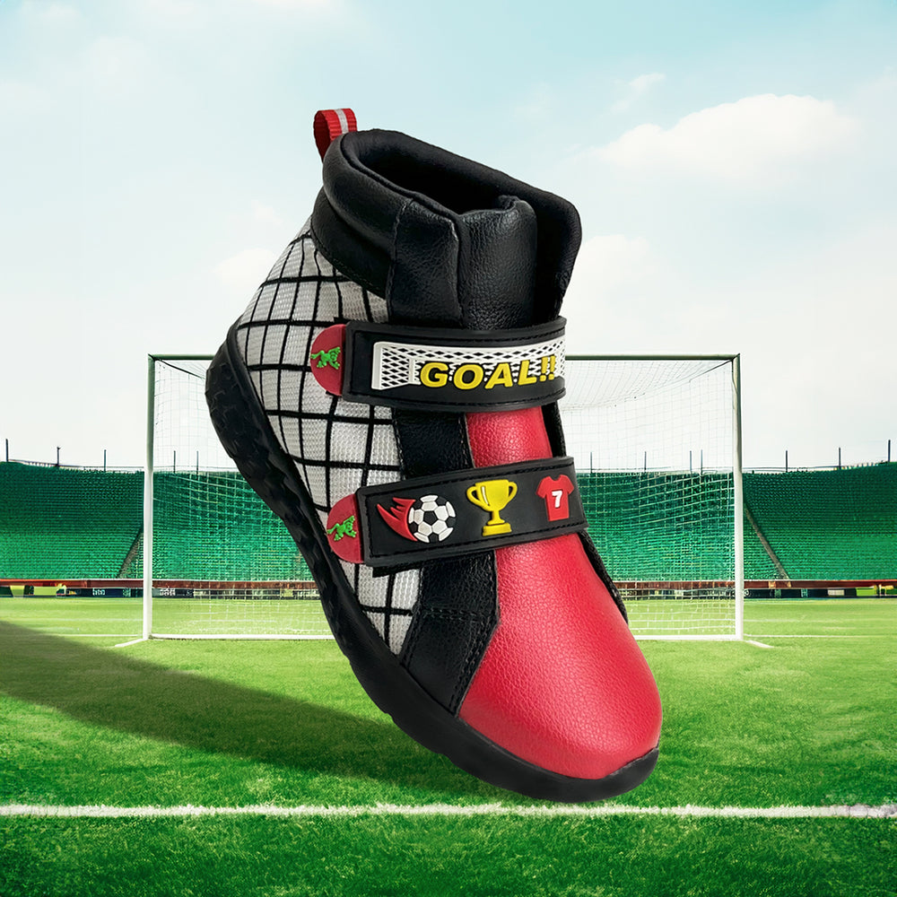 Rise Boys Black Red Soccer High-Top Sneakers