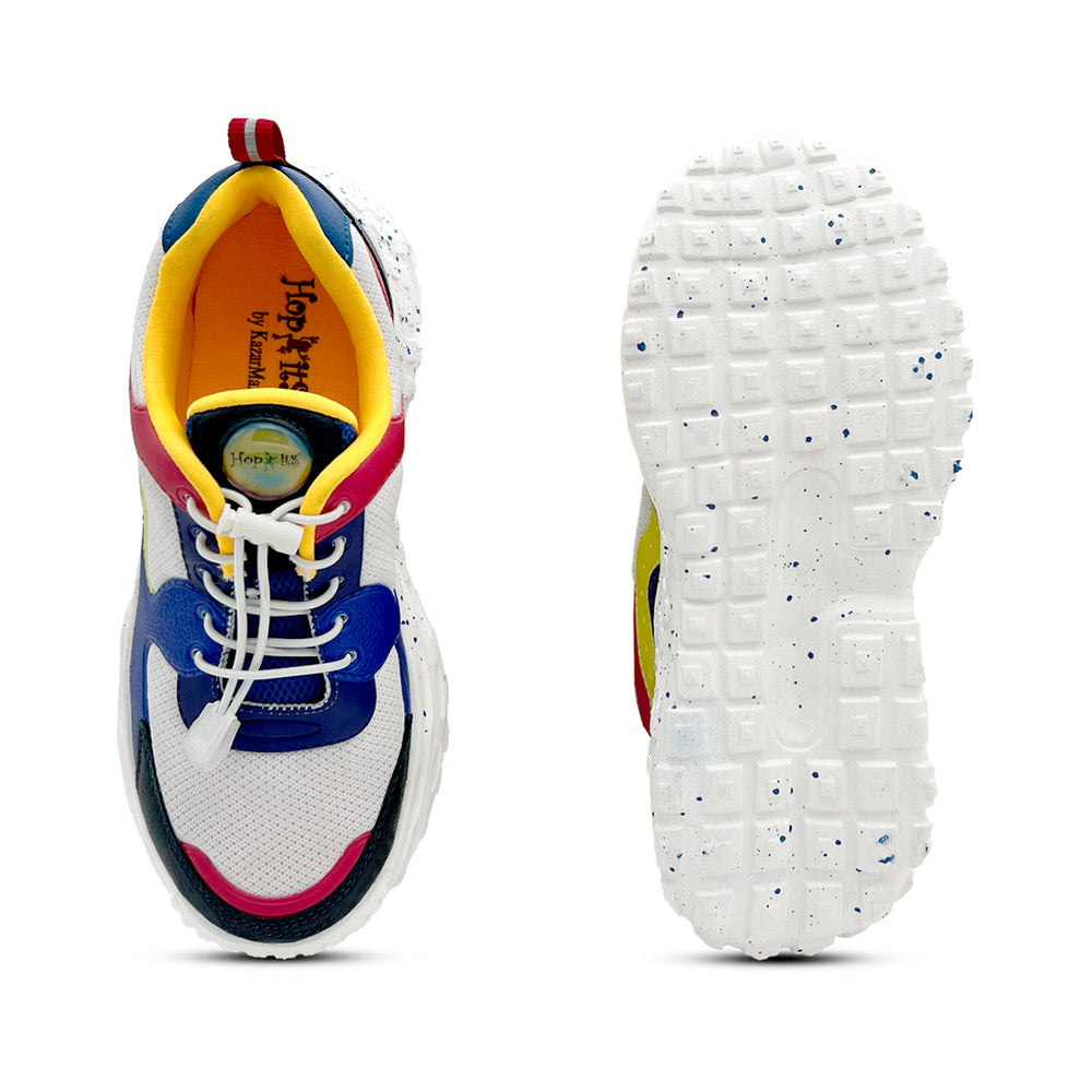 Splash Kicks White Yellow Red Sneakers With Snap-Lock - Hopits