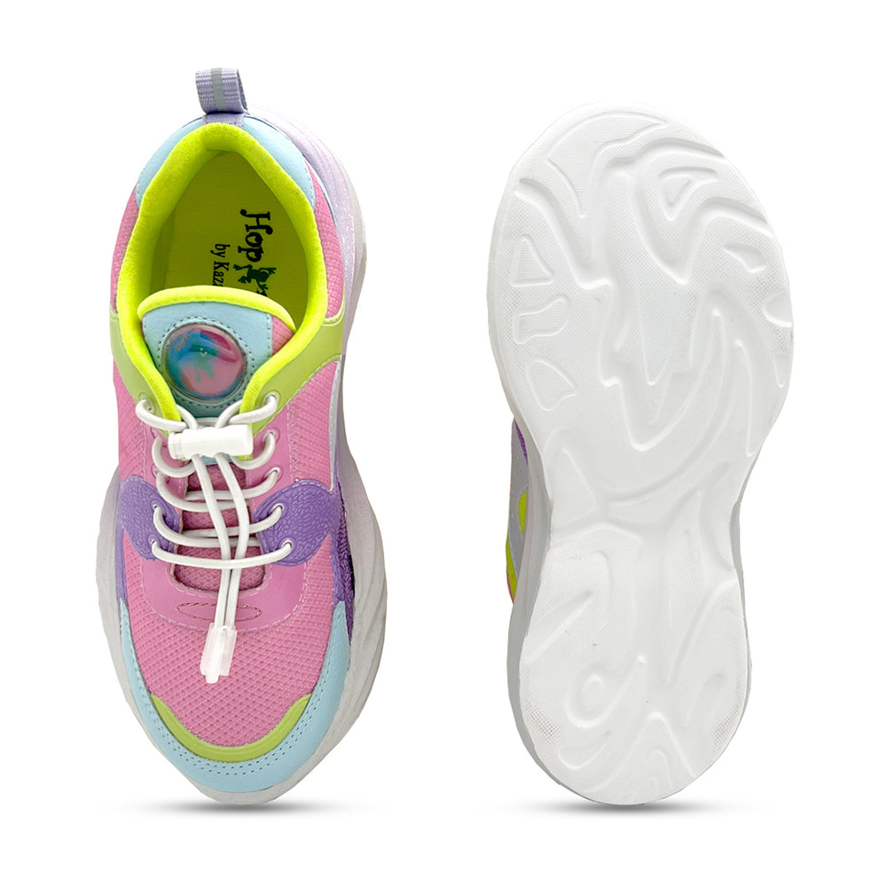 Splash Kicks Pink Neon Green Sneakers With Snap-Lock - Hopits