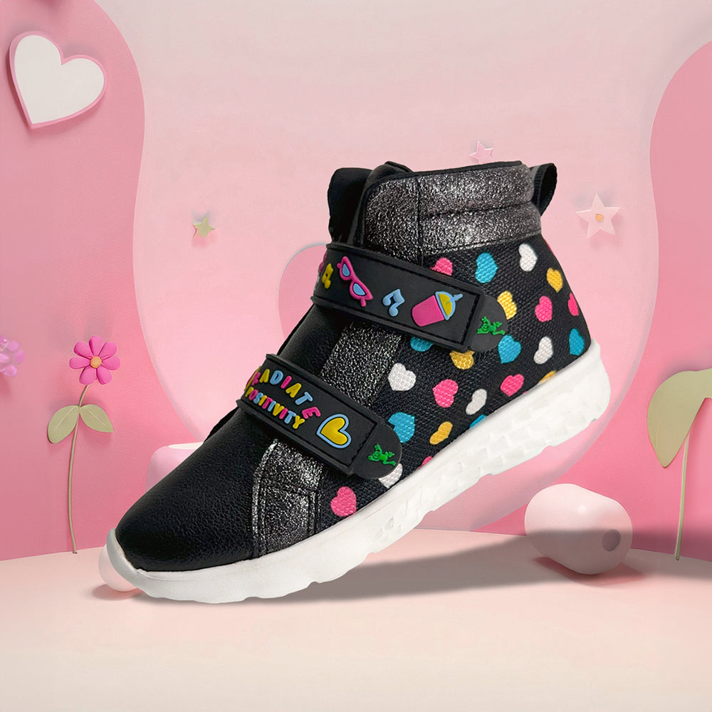 Rise Girls Black Shimmer Heart High-Top Sneakers
