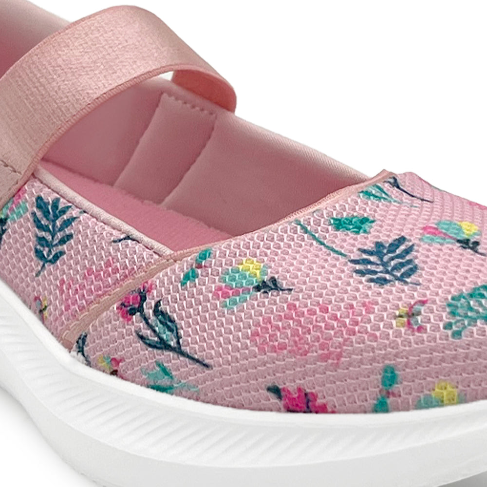 Trotter Girls Peach Floral Print Slip-On Ballerina
