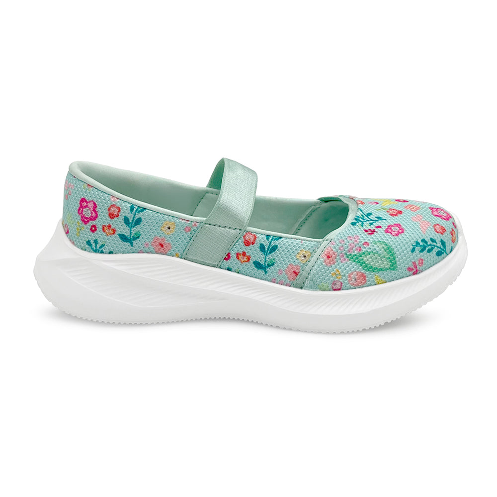 Trotter Girls Sea Green Floral Print Slip-On Ballerina