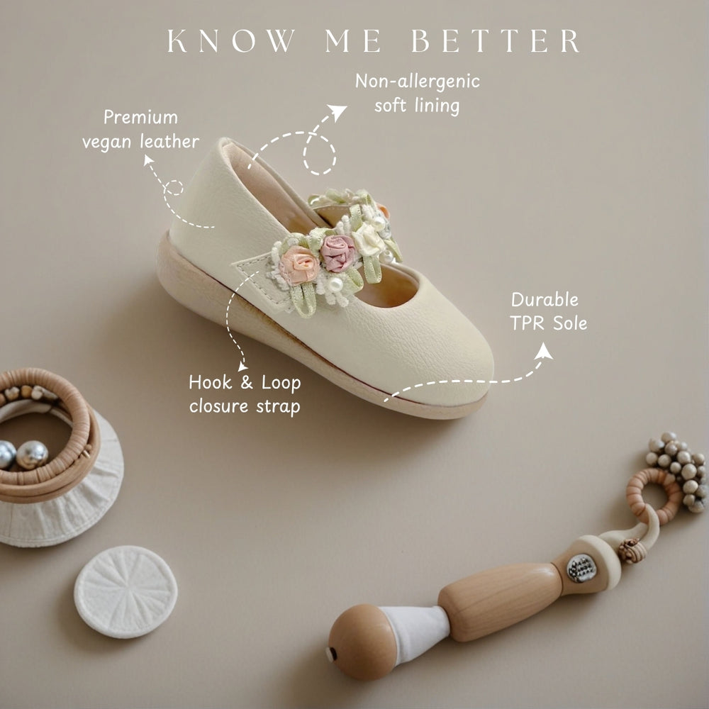 Gardenia Baby Girls Beige Floral Ballerinas