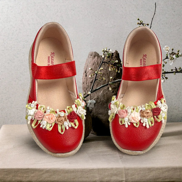 Trotter Girls Red Floral Ballerinas