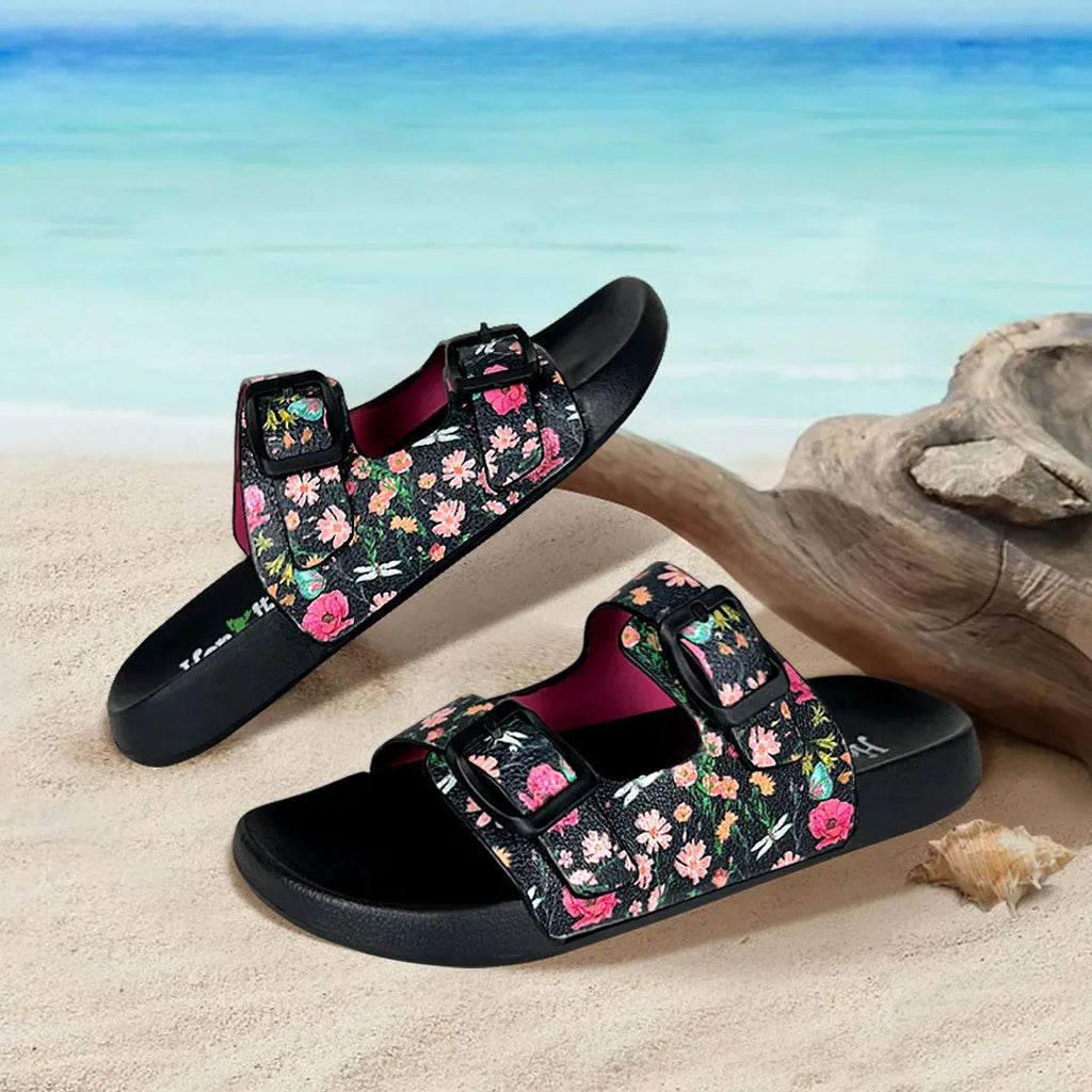 Splash-Steps Girls Black Floral Printed Waterproof Sandal - Hopits