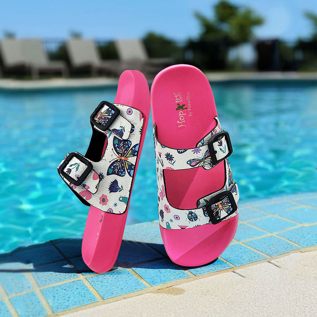 Splash-Steps Kids Girls White & Pink Butterflies Printed Waterproof Sandal - Hopits