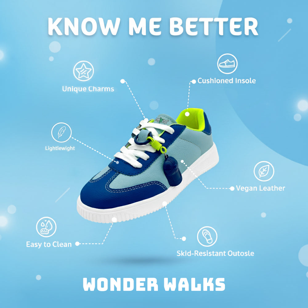 WonderWalk Skater Cap Modified Lace-Up & Hook Loop Closure Casual Sneakers Shoes-Navy Blue - Hopits