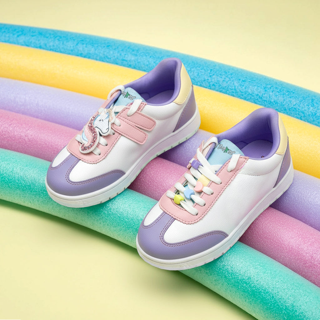 WonderWalk Unicorn Love Modified Lace-Up & Hook Loop Closure Casual Sneakers Shoes-Purple - Hopits