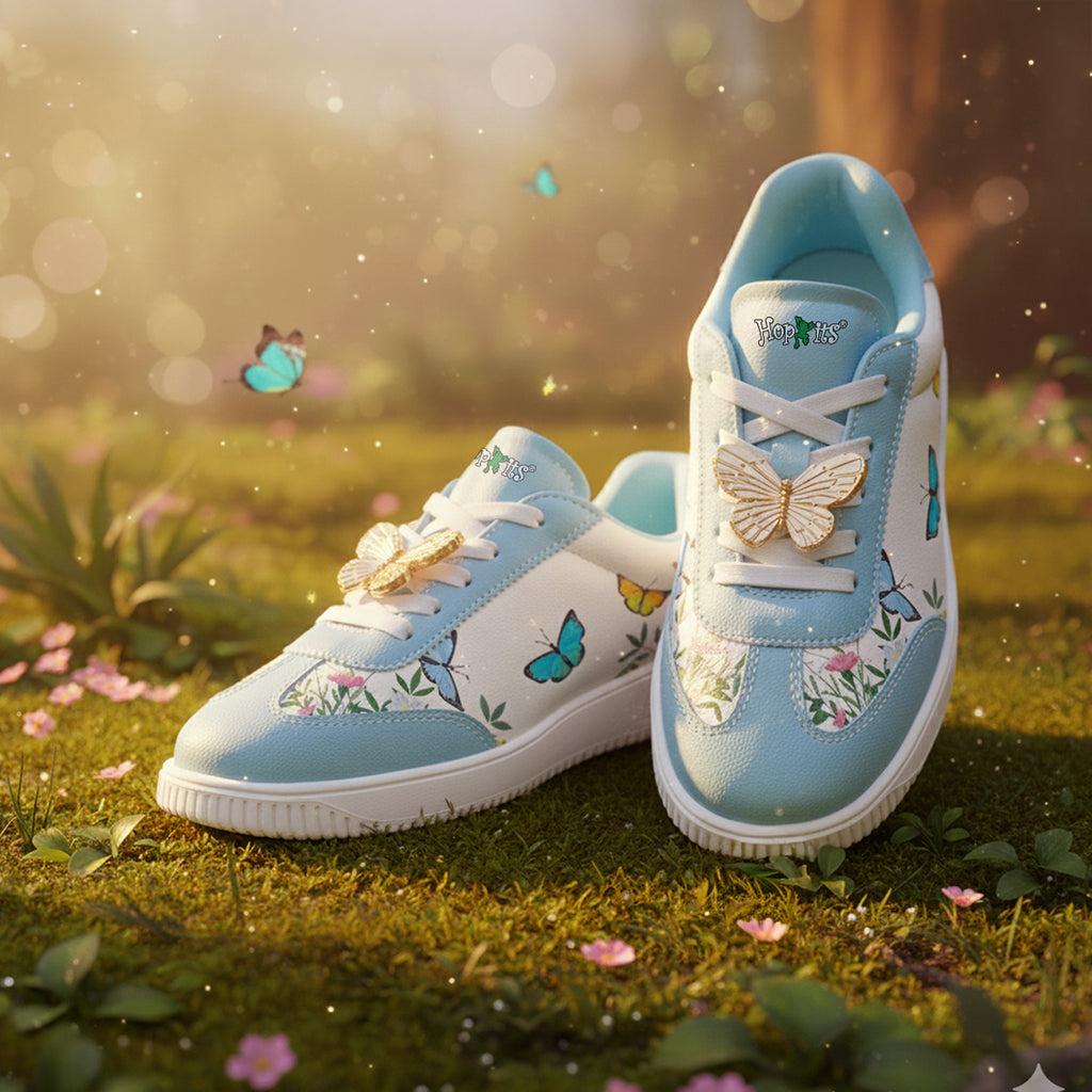 WonderWalk Butterfly Garden Modified Lace-Up & Hook Loop Closure Casual Sneakers Shoes-Light/Sky Blue - Hopits