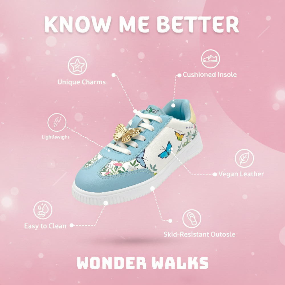 WonderWalk Butterfly Garden Modified Lace-Up & Hook Loop Closure Casual Sneakers Shoes-Light/Sky Blue - Hopits