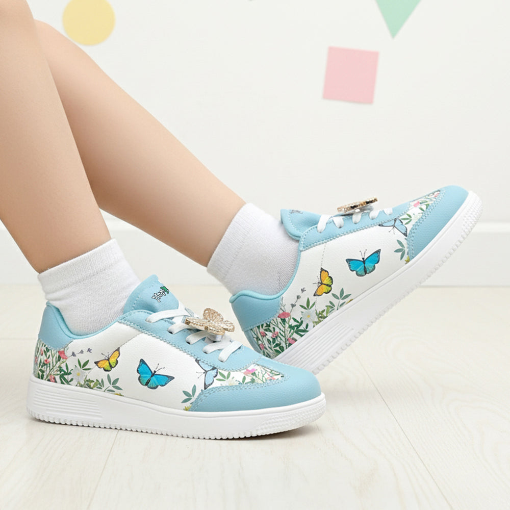 WonderWalk Butterfly Garden Modified Lace-Up & Hook Loop Closure Casual Sneakers Shoes-Light/Sky Blue - Hopits