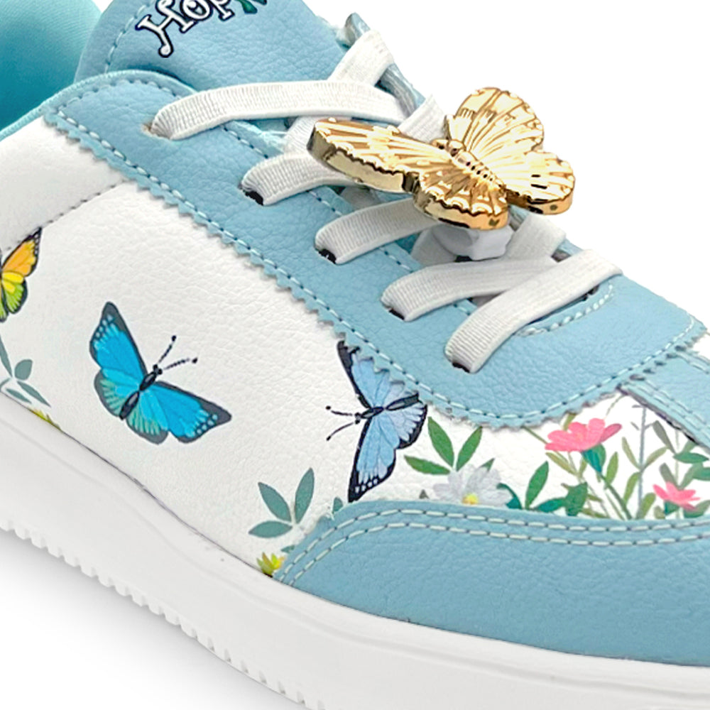 WonderWalk Butterfly Garden Modified Lace-Up & Hook Loop Closure Casual Sneakers Shoes-Light/Sky Blue - Hopits