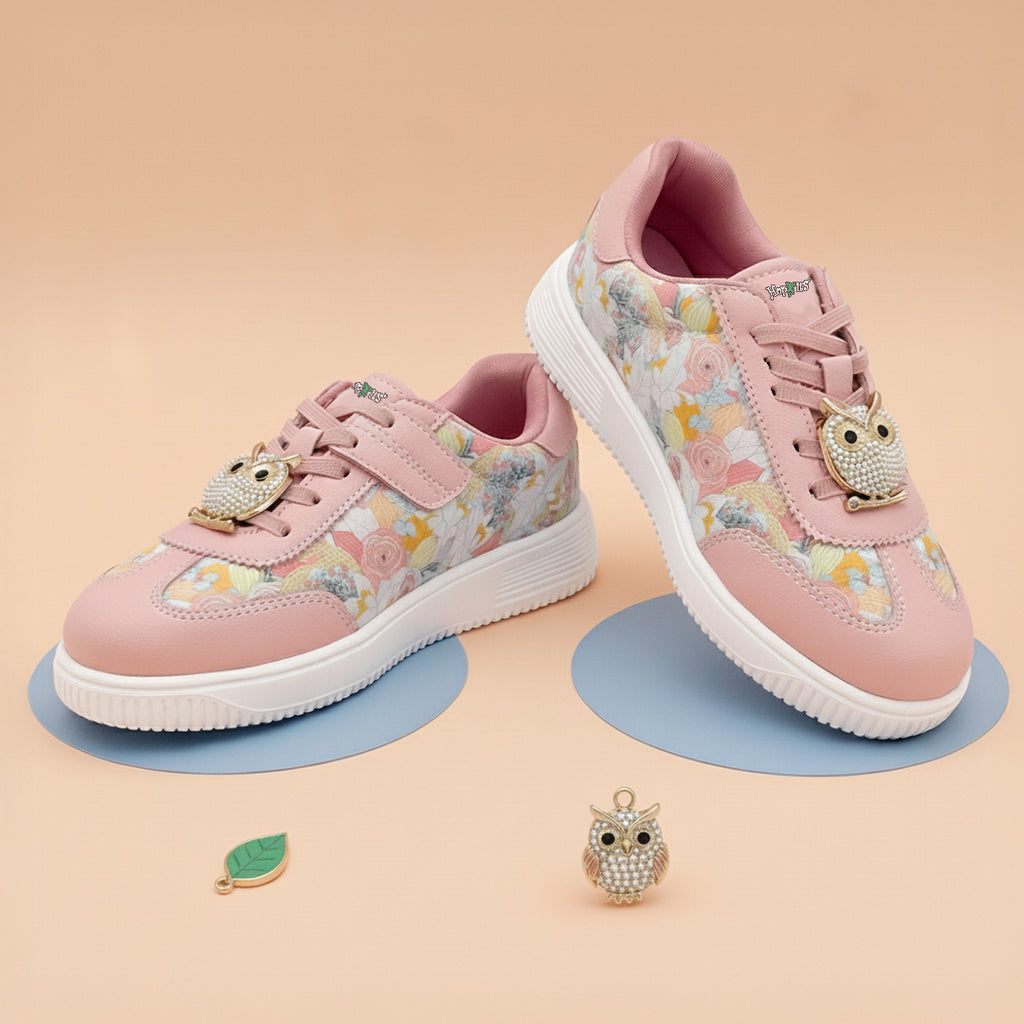 WonderWalk Peachy Owl Modified Lace-Up & Hook Loop Closure Casual Sneakers Shoes-Peach - Hopits