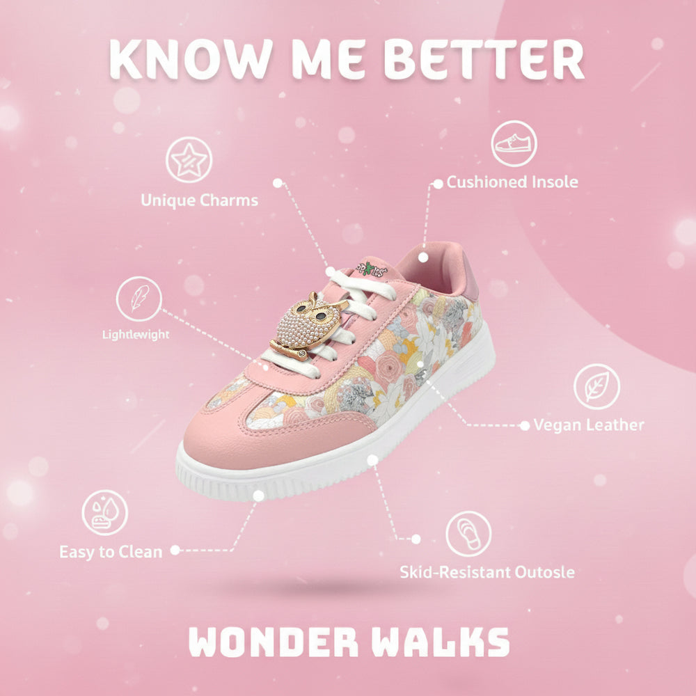 WonderWalk Peachy Owl Modified Lace-Up & Hook Loop Closure Casual Sneakers Shoes-Peach - Hopits