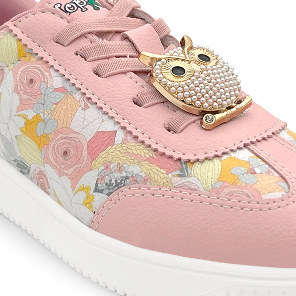 WonderWalk Peachy Owl Modified Lace-Up & Hook Loop Closure Casual Sneakers Shoes-Peach - Hopits