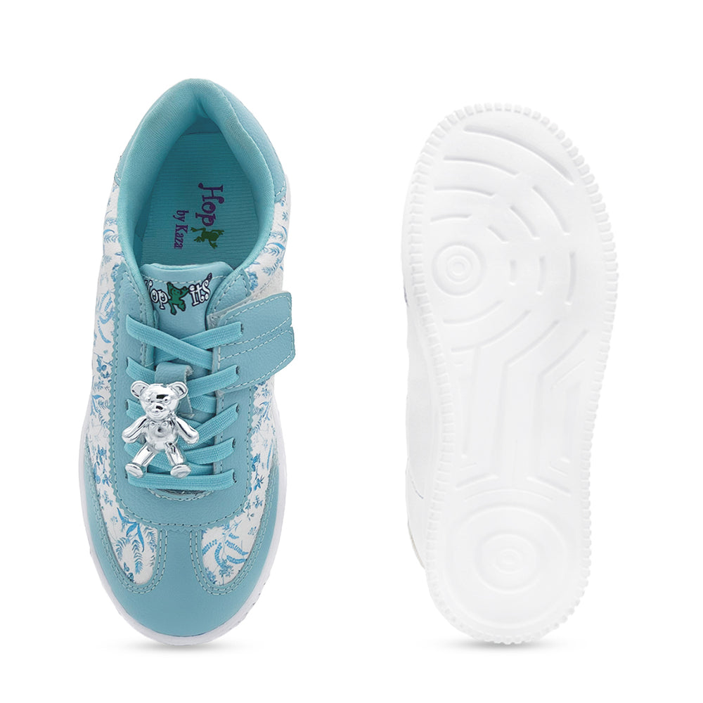 WonderWalk Teddy Floral Modified Lace-Up & Hook Loop Closure Casual Sneakers Shoes-Light/Sky Blue - Hopits